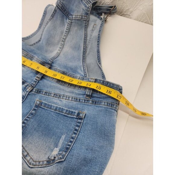 Encore Women's Denim Shortalls with Stretch Size 11 distressed adjustable strap - Picture 7 of 8